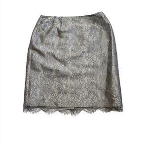 Rickie Freeman For Teri John Silver Floral Lace Slip-Lined Dressy Formal Skirt